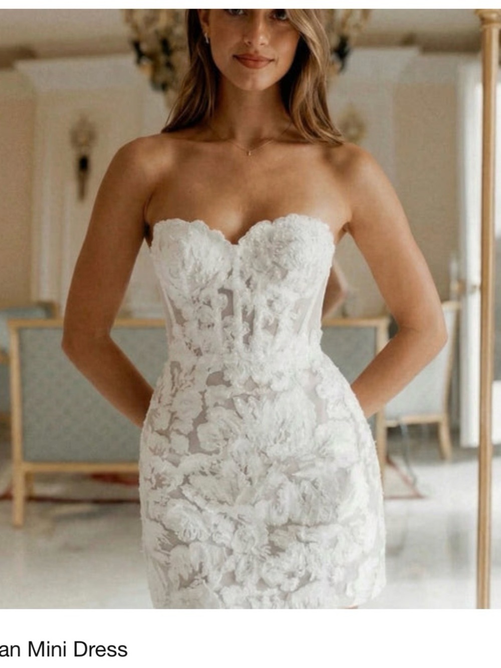 Strapless White Lace Floral Mini Dress